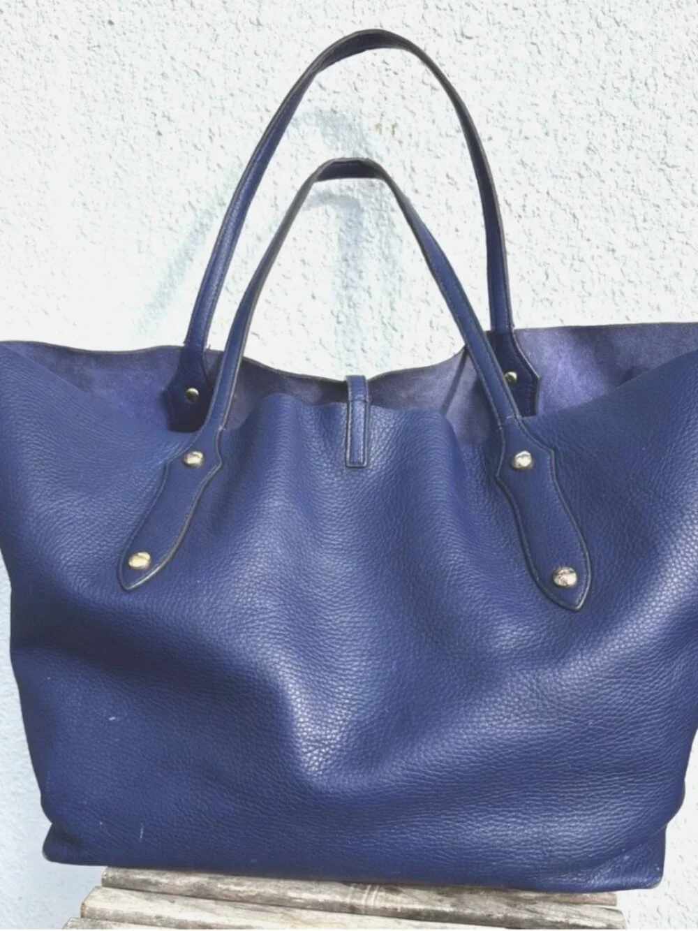 ANNABEL INGALL Isabella Tote in DEEP BLUE size LARGE -- Luxury Leather Bag!